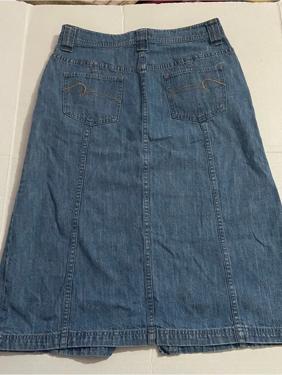 Vintage Christopher & Banks Modest Button Front Long Denim Skirt 8 - Picture 6 of 9